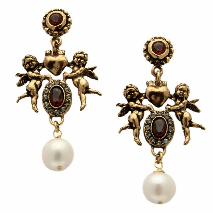 Серьги ALCOZER & J OP3780C с жемчугом, гранатом и Swarovski