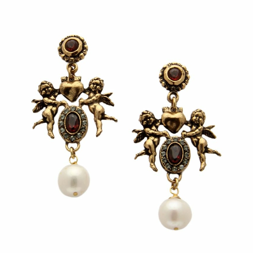 Серьги ALCOZER & J OP3780C с жемчугом, гранатом и Swarovski