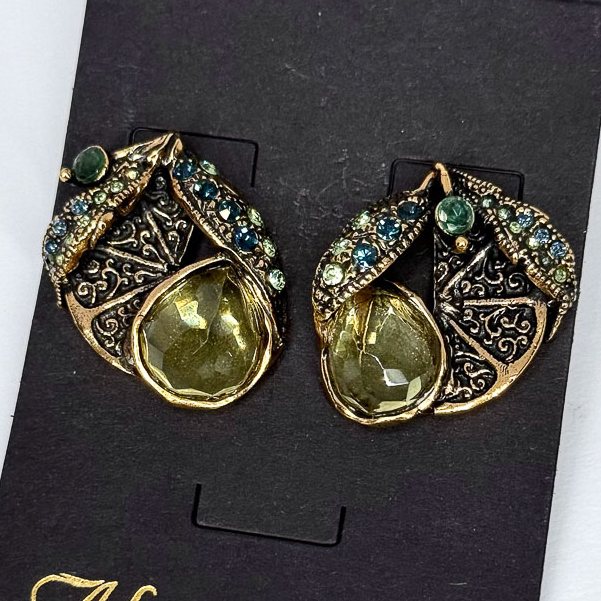 Серьги Alcozer & J с празиолитом, изумрудом и Swarovski