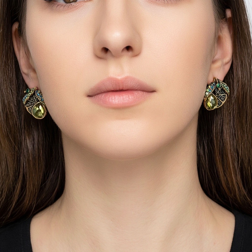 Серьги Alcozer & J с празиолитом, изумрудом и Swarovski