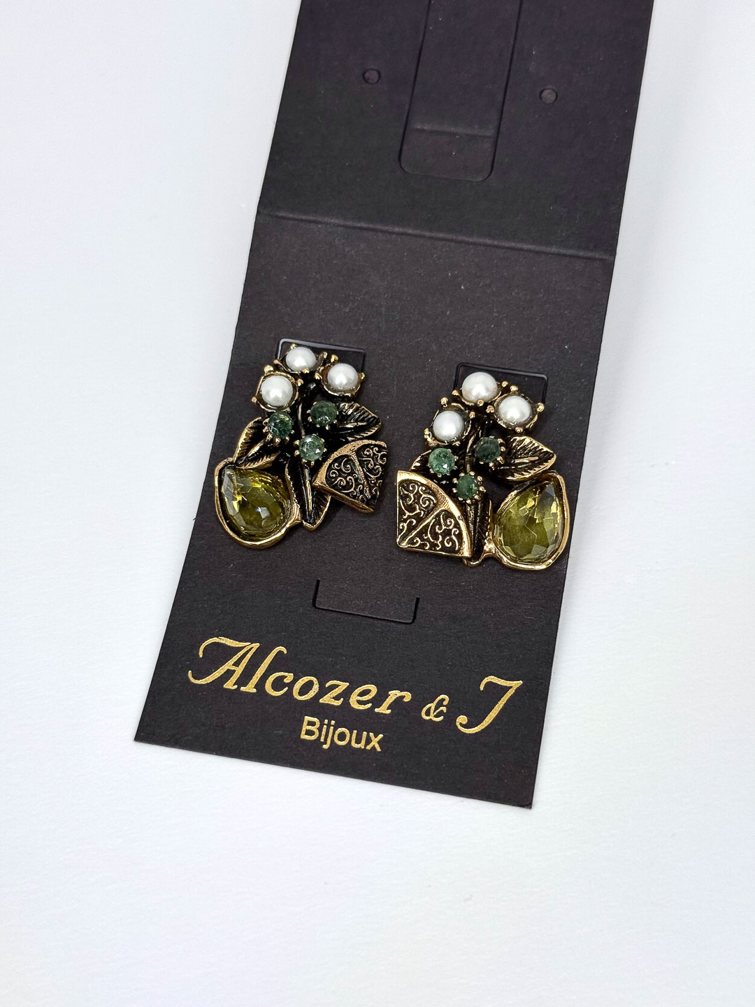 Серьги Alcozer & J с празиолитом, жемчугом и изумрудом
