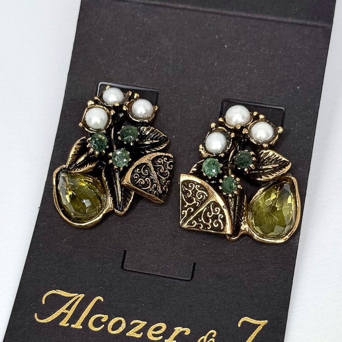 Серьги Alcozer & J с празиолитом, жемчугом и изумрудом