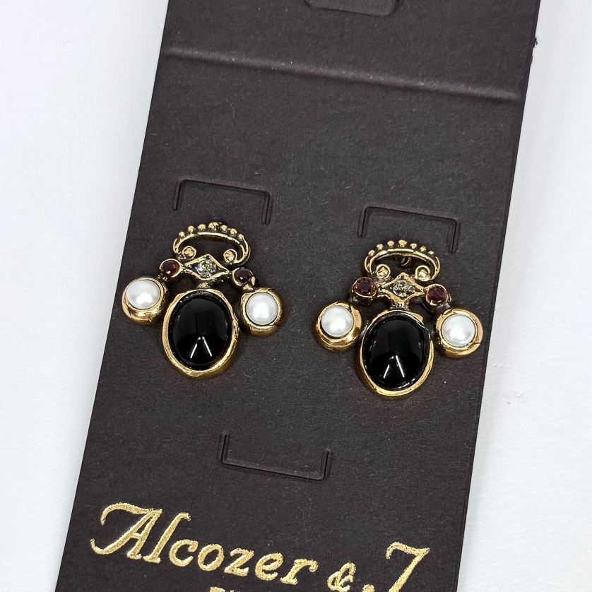 Серьги Alcozer & J с ониксом, гранатом, жемчугом и Swarovski
