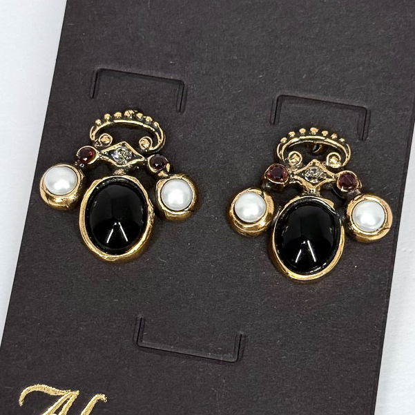Серьги Alcozer & J с ониксом, гранатом, жемчугом и Swarovski