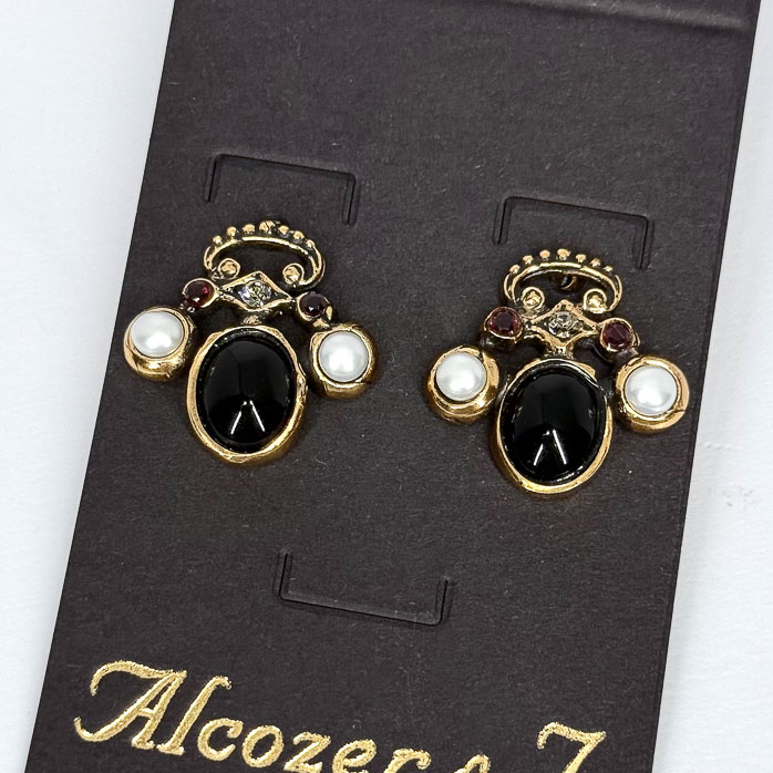 Серьги Alcozer & J с ониксом, гранатом, жемчугом и Swarovski
