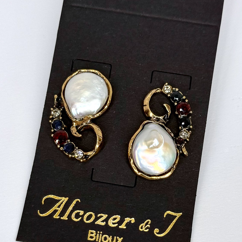 Серьги Alcozer & J с барочным жемчугом, сапфиром, гранатом и Swarovski