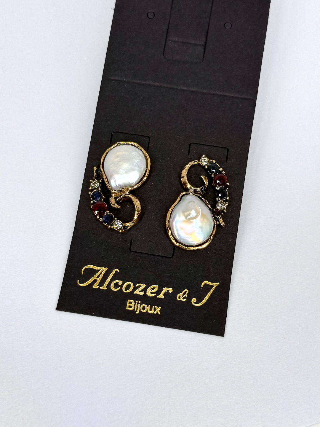 Серьги Alcozer & J с барочным жемчугом, сапфиром, гранатом и Swarovski