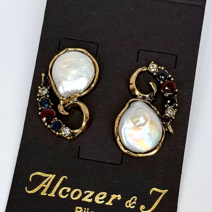 Серьги Alcozer & J с барочным жемчугом, сапфиром, гранатом и Swarovski