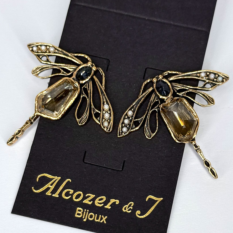Серьги Alcozer & J с цитрином, сапфиром и микрожемчугом