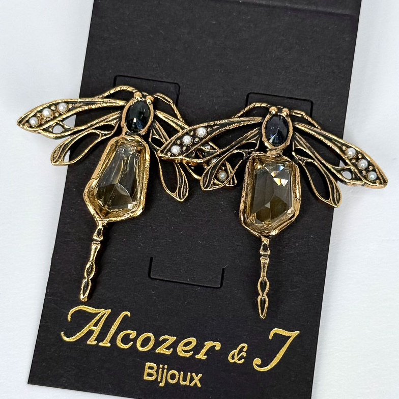 Серьги Alcozer & J с цитрином, сапфиром и микрожемчугом