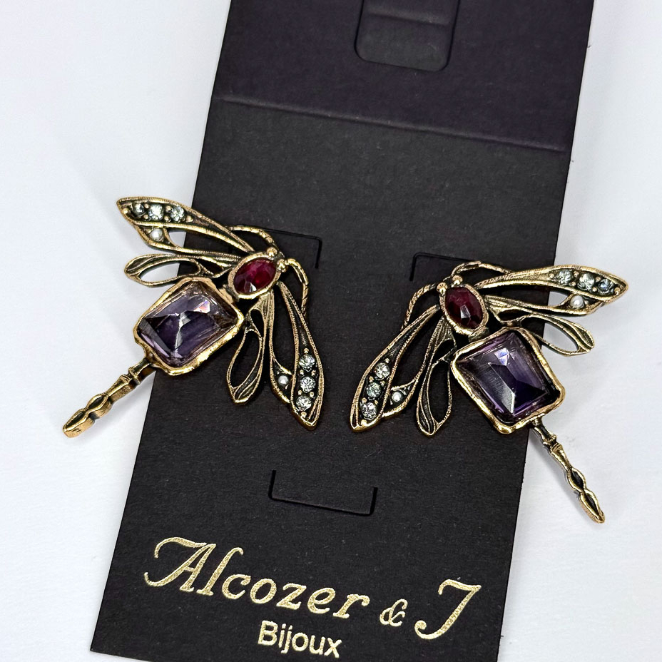 Серьги Alcozer & J с аметистом, гранатом и Swarovski