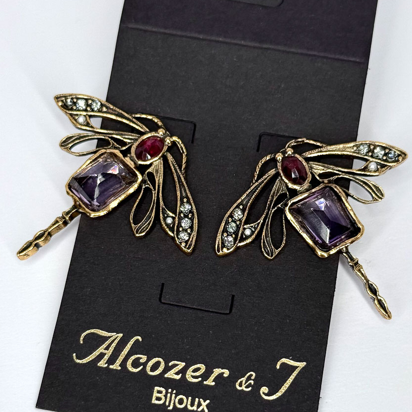Серьги Alcozer & J с аметистом, гранатом и Swarovski
