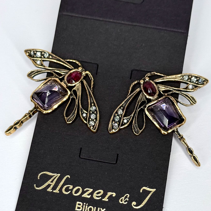 Серьги Alcozer & J с аметистом, гранатом и Swarovski