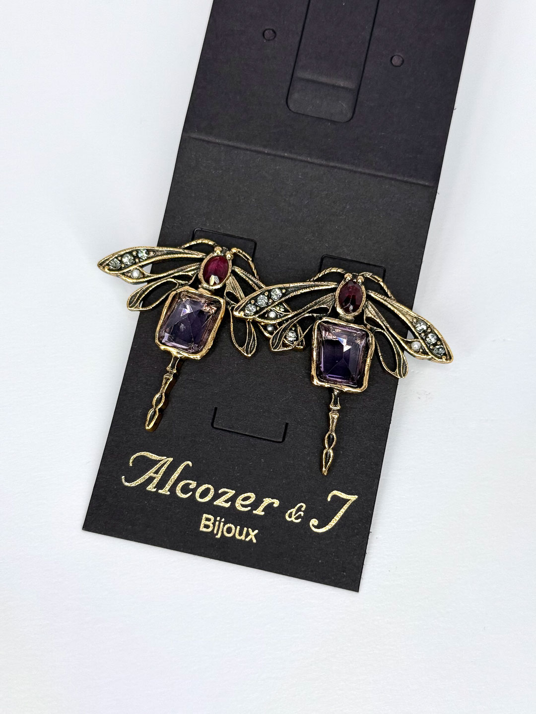 Серьги Alcozer & J с аметистом, гранатом и Swarovski