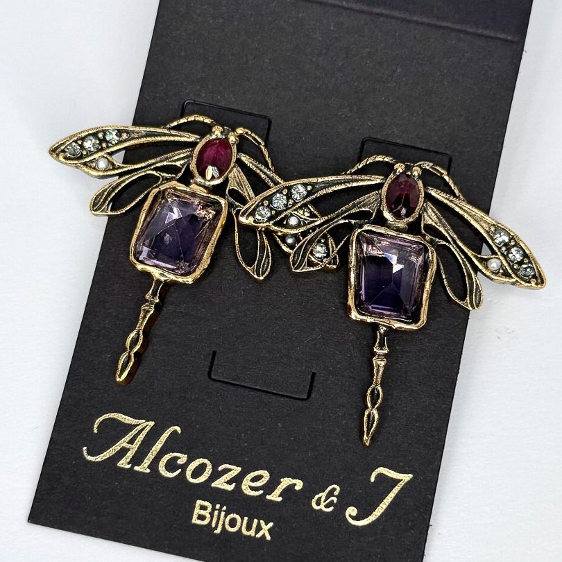 Серьги Alcozer & J с аметистом, гранатом и Swarovski