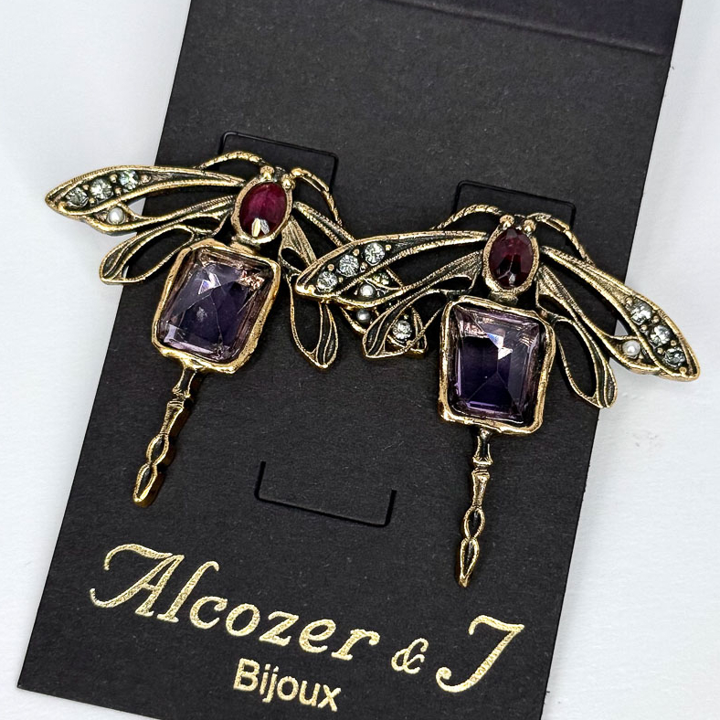 Серьги Alcozer & J с аметистом, гранатом и Swarovski