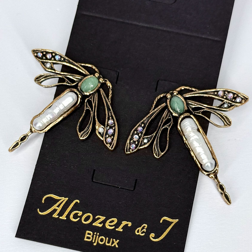 Серьги Alcozer & J с жемчугом, авантюрином и Swarovski