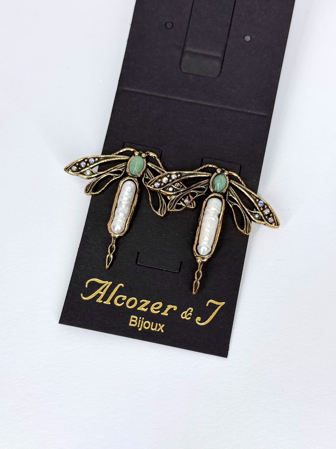 Серьги Alcozer & J с жемчугом, авантюрином и Swarovski