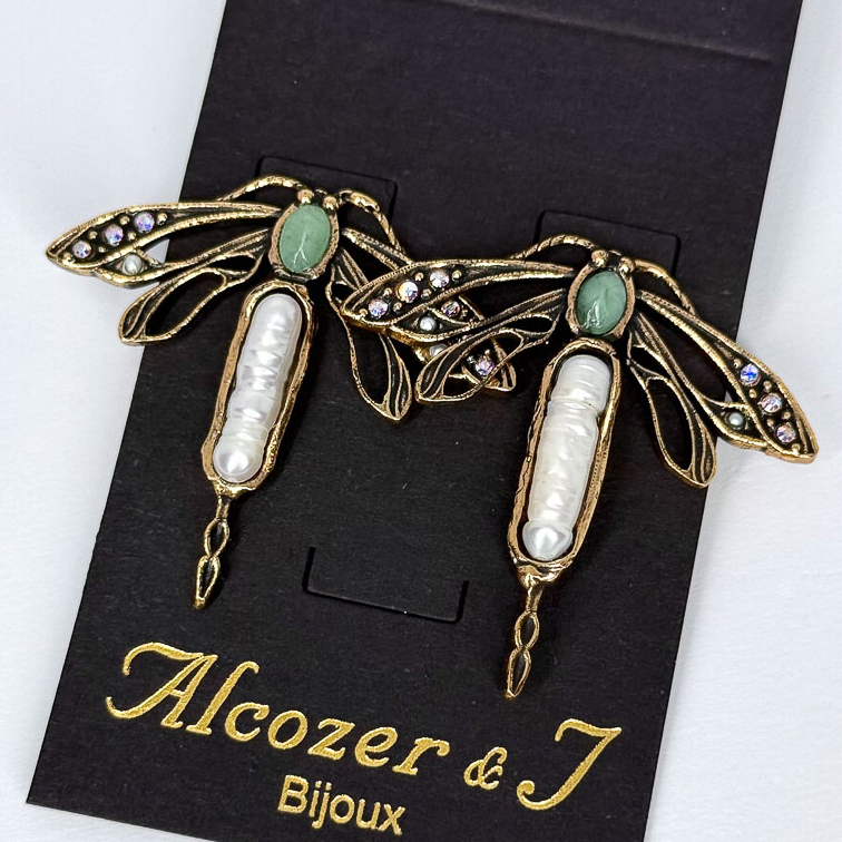 Серьги Alcozer & J с жемчугом, авантюрином и Swarovski