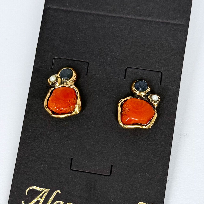 Серьги Alcozer & J с кораллом, сапфиром и микрожемчугом