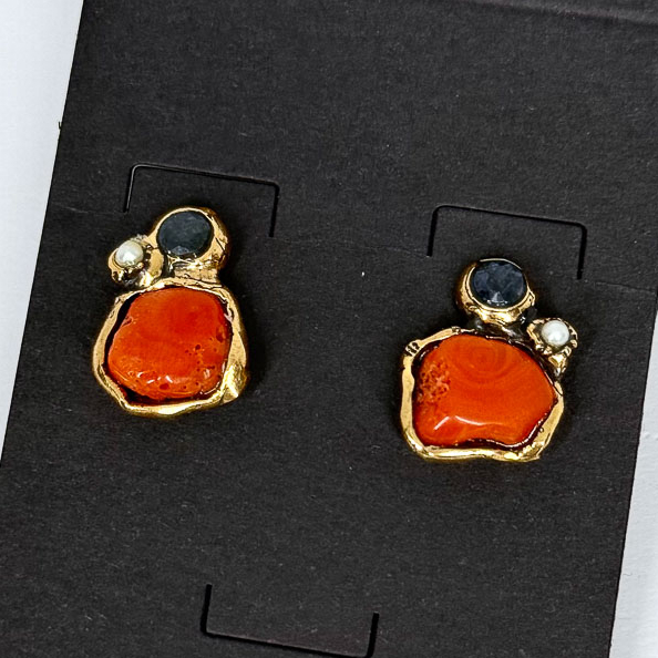 Серьги Alcozer & J с кораллом, сапфиром и микрожемчугом