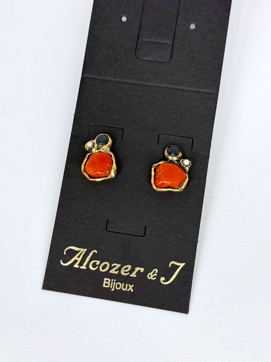 Серьги Alcozer & J с кораллом, сапфиром и микрожемчугом