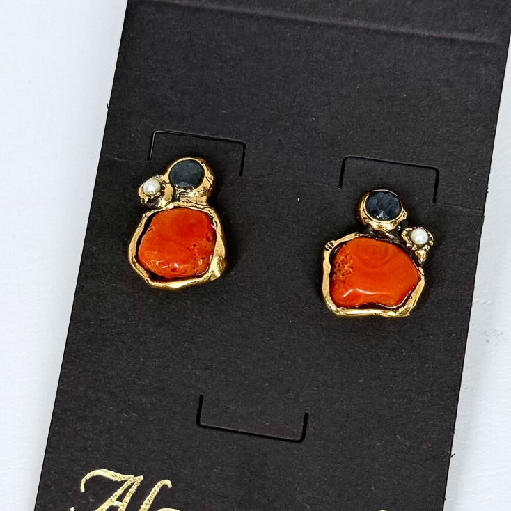 Серьги Alcozer & J с кораллом, сапфиром и микрожемчугом