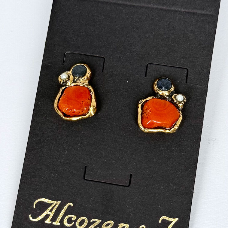 Серьги Alcozer & J с кораллом, сапфиром и микрожемчугом