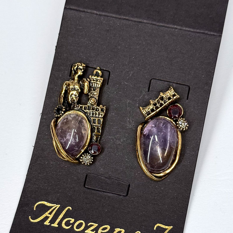 Серьги Alcozer & J  с аметистом, гранатом, сапфиром и Swarovski