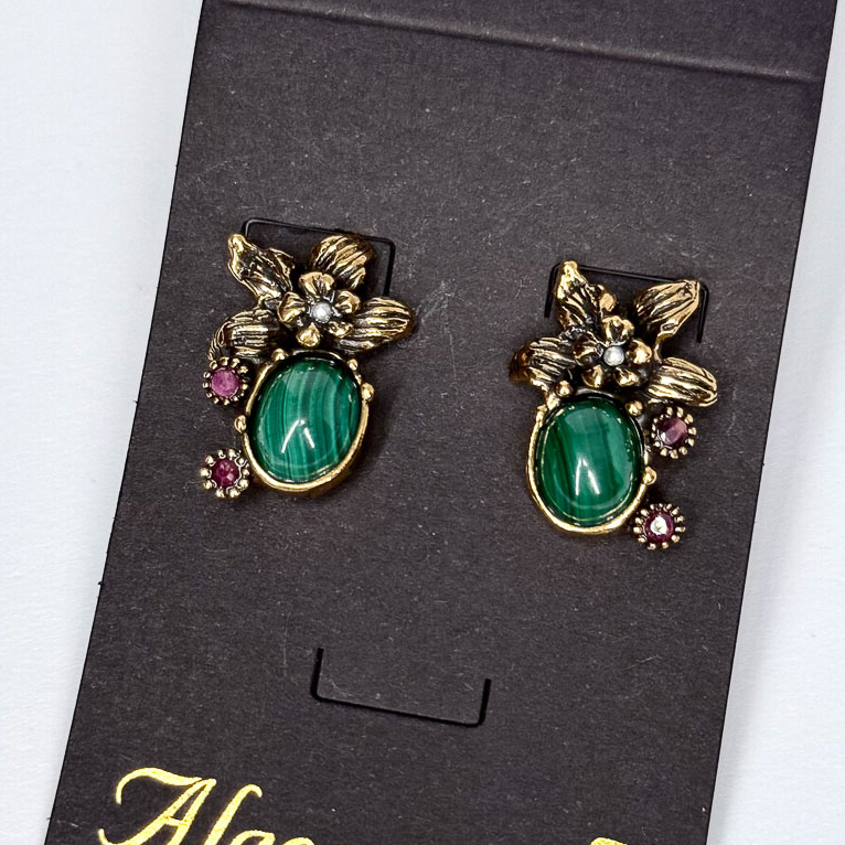 Серьги Alcozer & J с малахитом и рубином