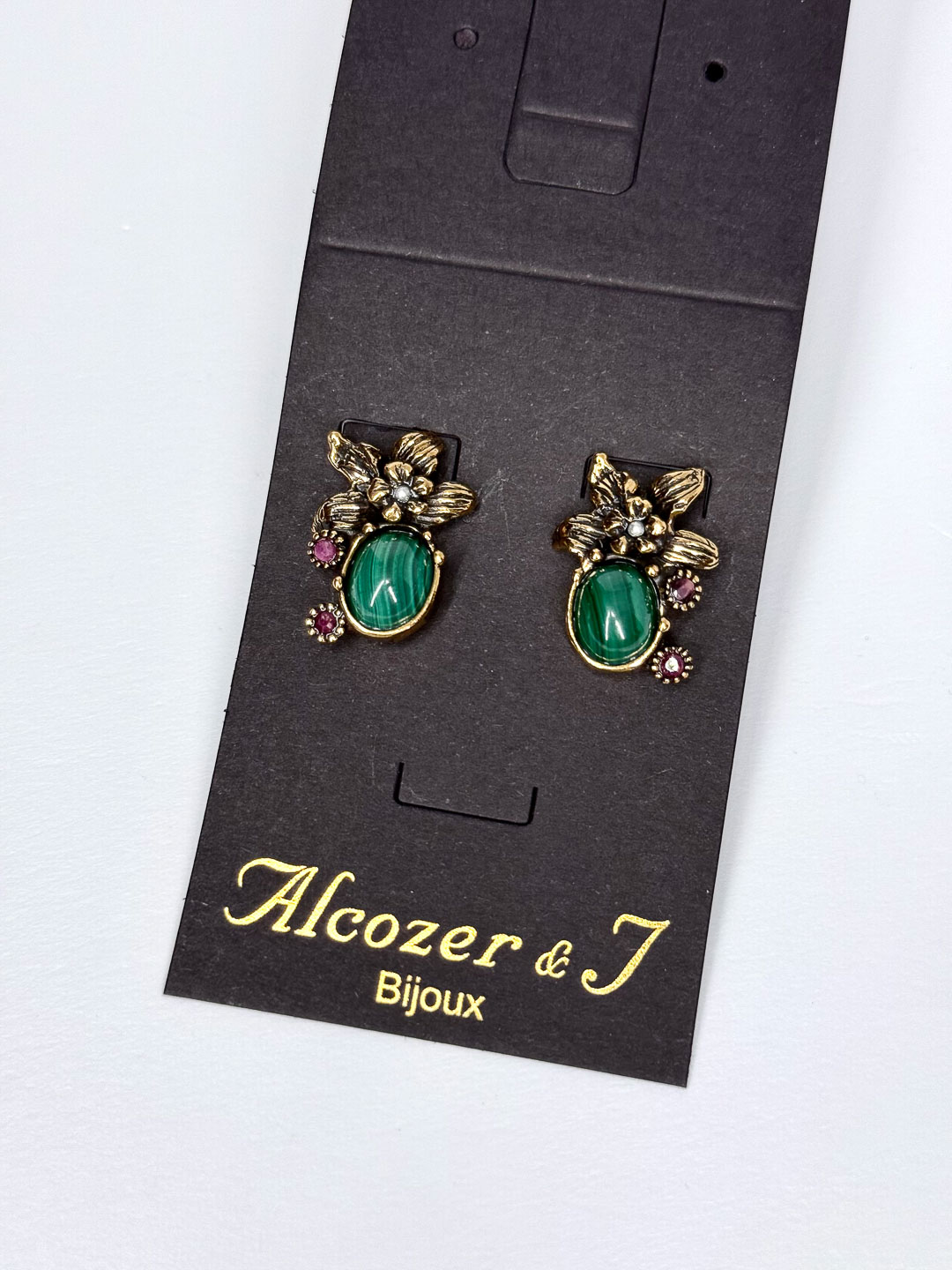Серьги Alcozer & J с малахитом и рубином