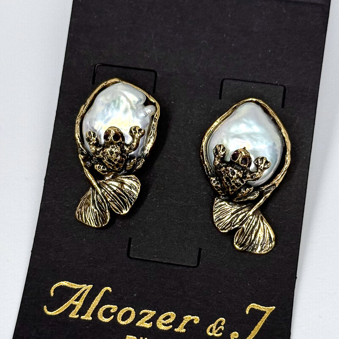 Серьги Alcozer & J с барочным жемчугом и гранатом