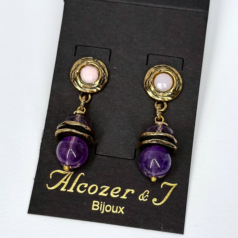 Серьги Alcozer & J с аметистом и розовым опалом