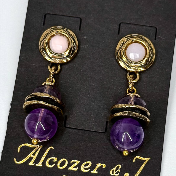 Серьги Alcozer & J с аметистом и розовым опалом