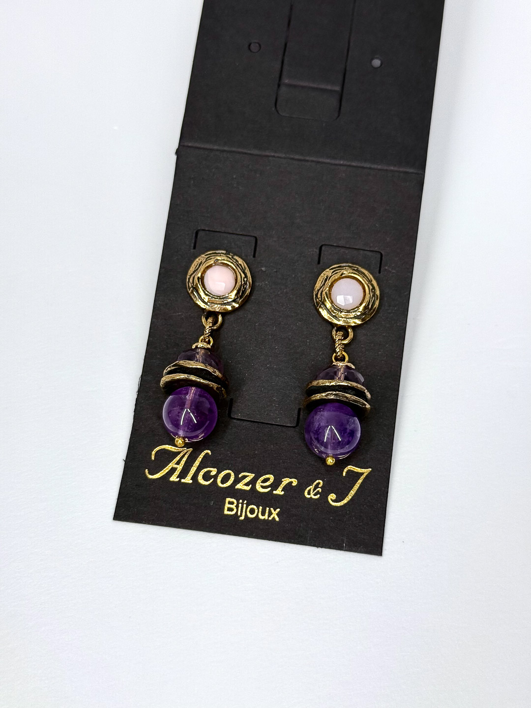 Серьги Alcozer & J с аметистом и розовым опалом