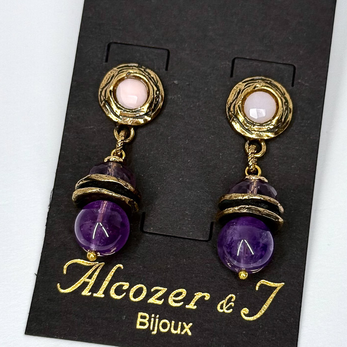 Серьги Alcozer & J с аметистом и розовым опалом