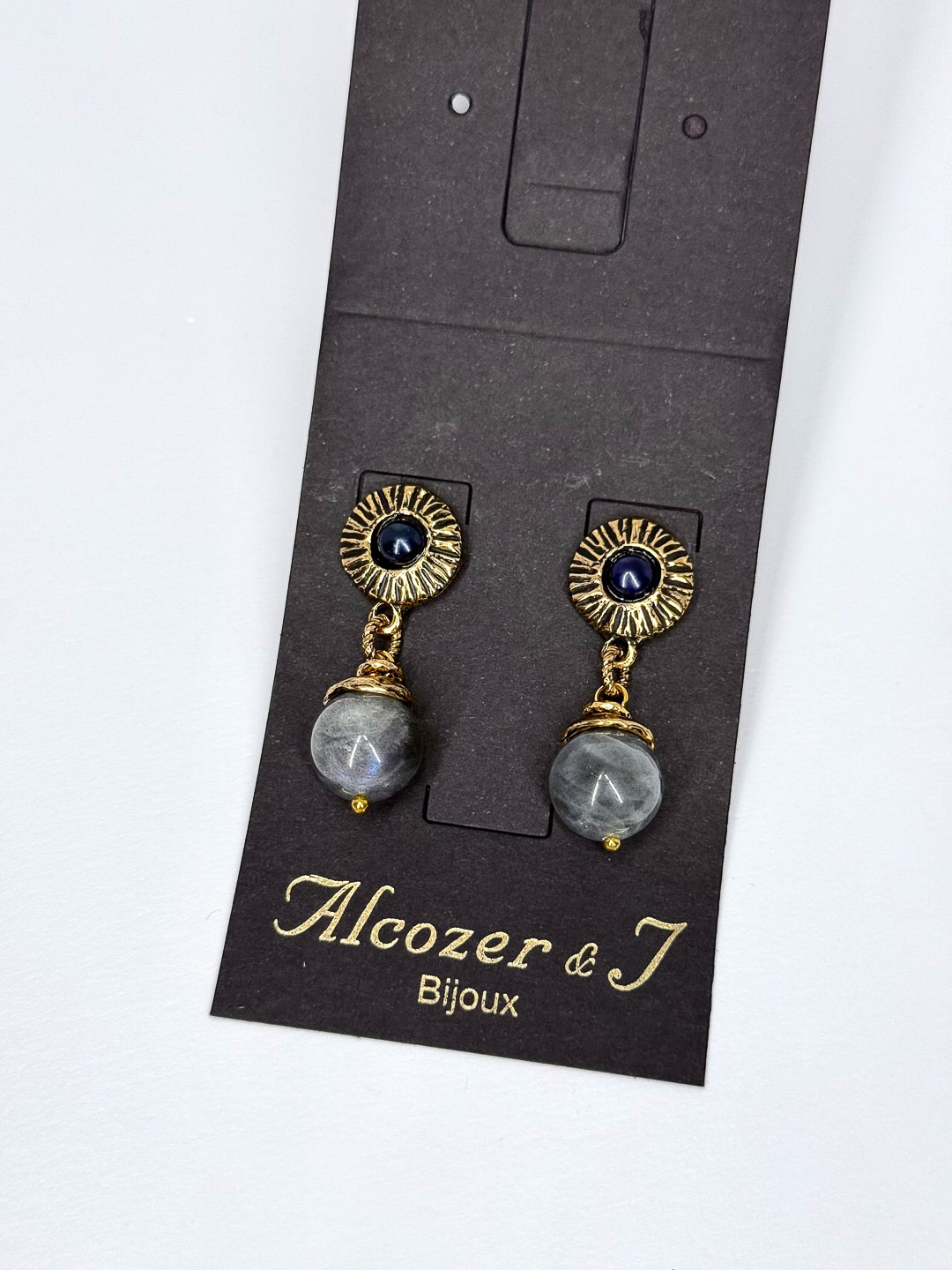 Серьги Alcozer & J с лабрадором и чёрным жемчугом