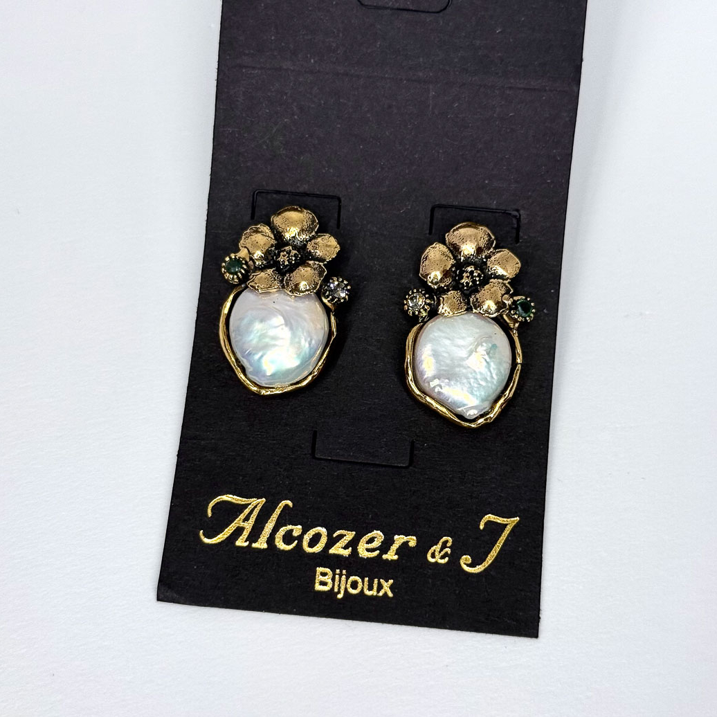 Серьги Alcozer & J с барочным жемчугом, изумрудом и Swarovski