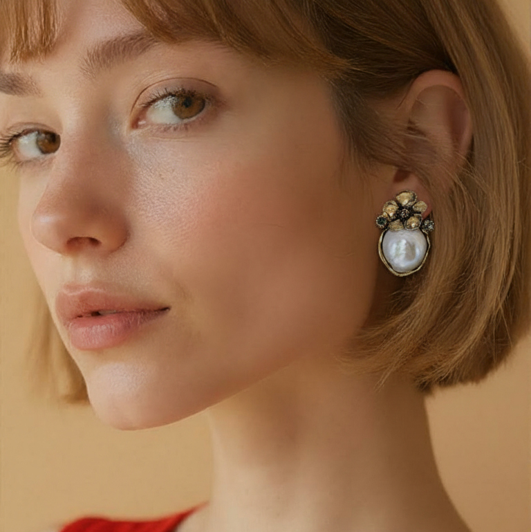 Серьги Alcozer & J с барочным жемчугом, изумрудом и Swarovski