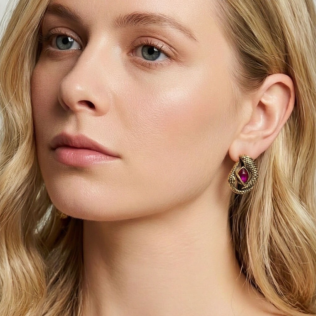 Серьги Alcozer & J с рубином и Swarovski