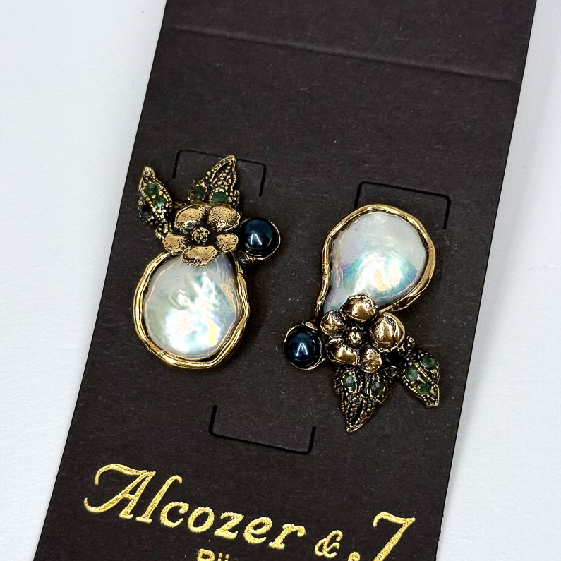 Серьги Alcozer & J с жемчугом и изумрудом