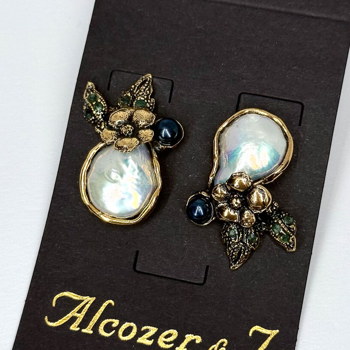 Серьги Alcozer & J с жемчугом и изумрудом