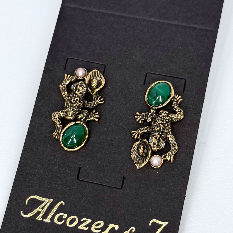 Серьги Alcozer & J с малахитом, жемчугом и Swarovski