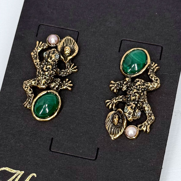 Серьги Alcozer & J с малахитом, жемчугом и Swarovski