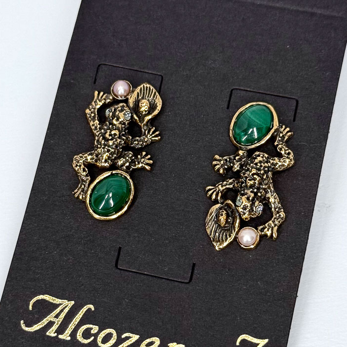 Серьги Alcozer & J с малахитом, жемчугом и Swarovski