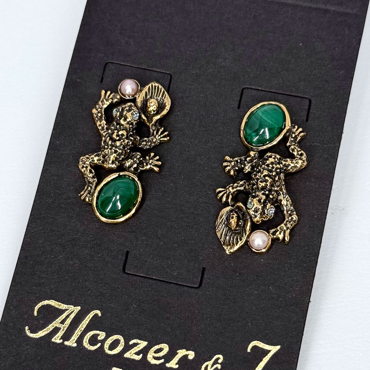 Серьги Alcozer & J с малахитом, жемчугом и Swarovski