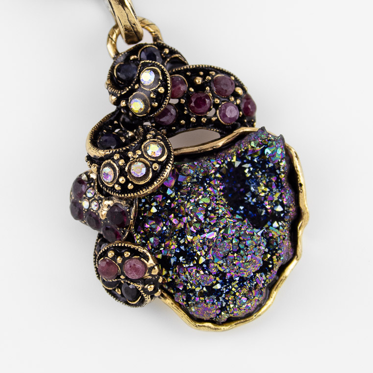Колье Alcozer & J с друзой, сапфиром, рубином, гранатом и Swarovski