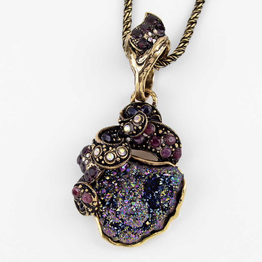 Колье Alcozer & J с друзой, сапфиром, рубином, гранатом и Swarovski