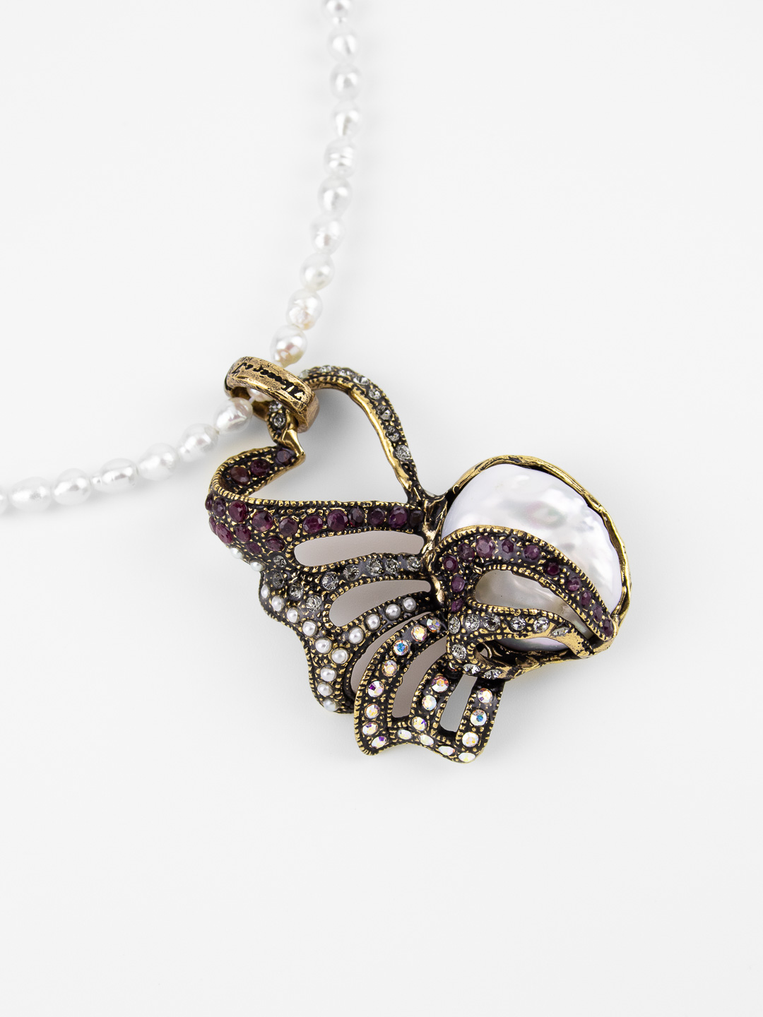 Колье Alcozer & J с жемчугом, рубином и Swarovski