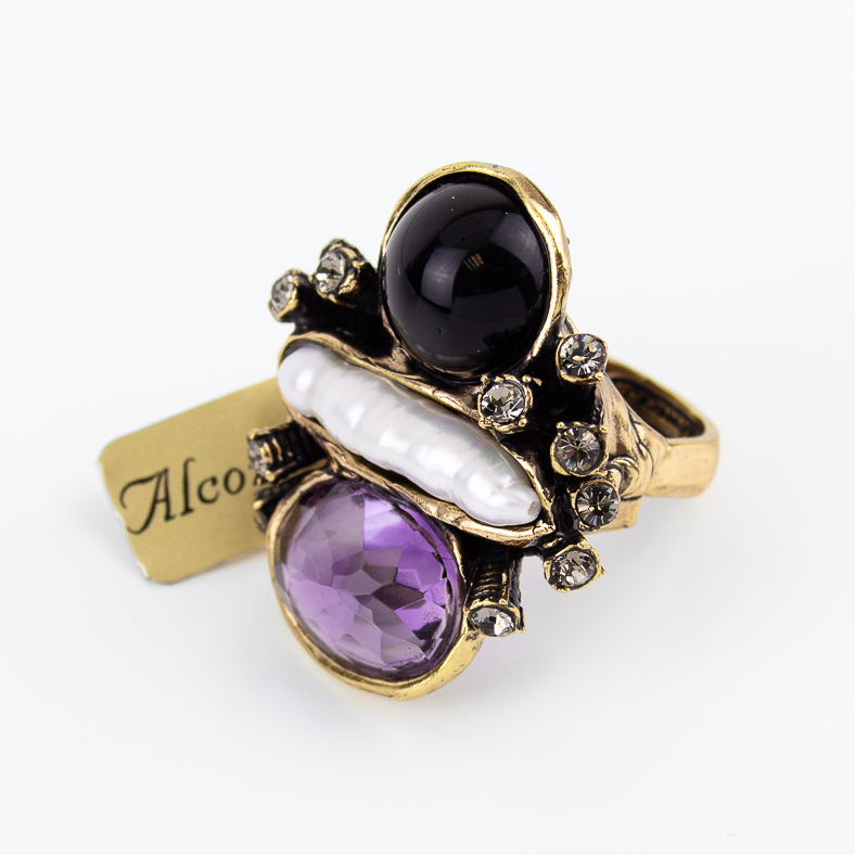 Кольцо Alcozer & J с жемчугом, аметистом, ониксом и Swarovski